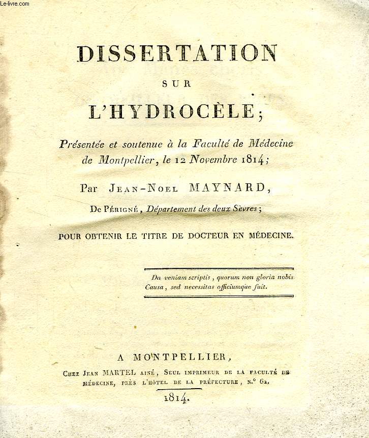 DISSERTATION SUR L'HYDROCELE