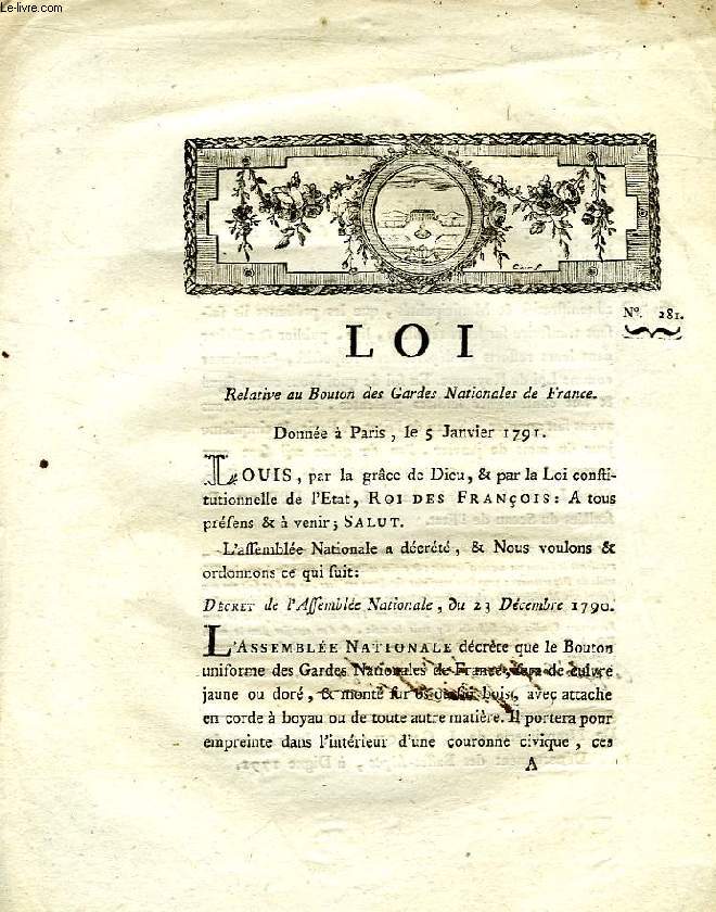 LOI, N° 281, RELATIVE AU BOUTON DES GARDES NATIONALES DE FRANCE