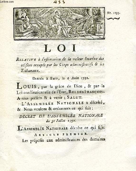 LOI, N 1195, RELATIVE A L'ESTIMATION DE LA VALEUR LOCATIVE DES EDIFICES OCCUPES PAR LES CORPS ADMINISTRATIFS & LES TRIBUNAUX