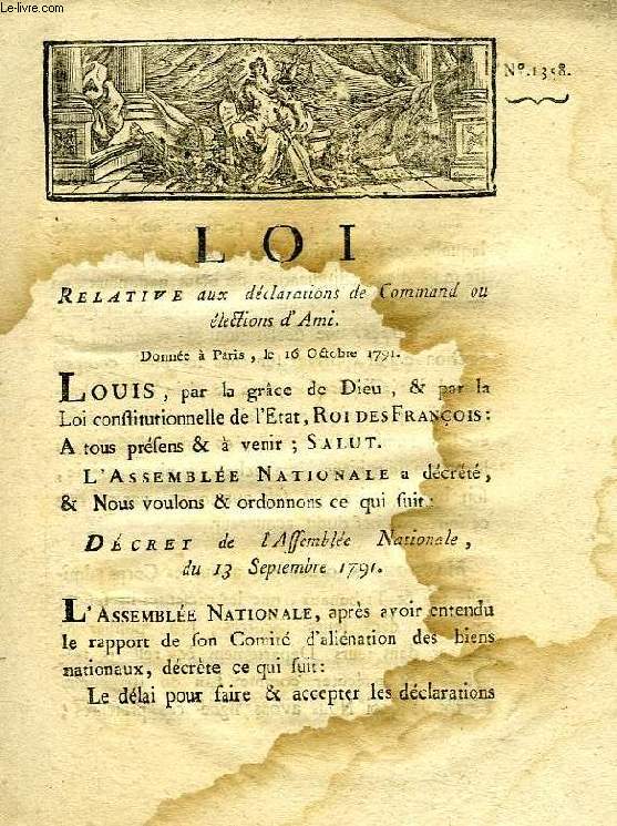 LOI, N° 1358, RELATIVE AUX DECLARATIONS DE COMMAND OU ELECTIONS D'AMI