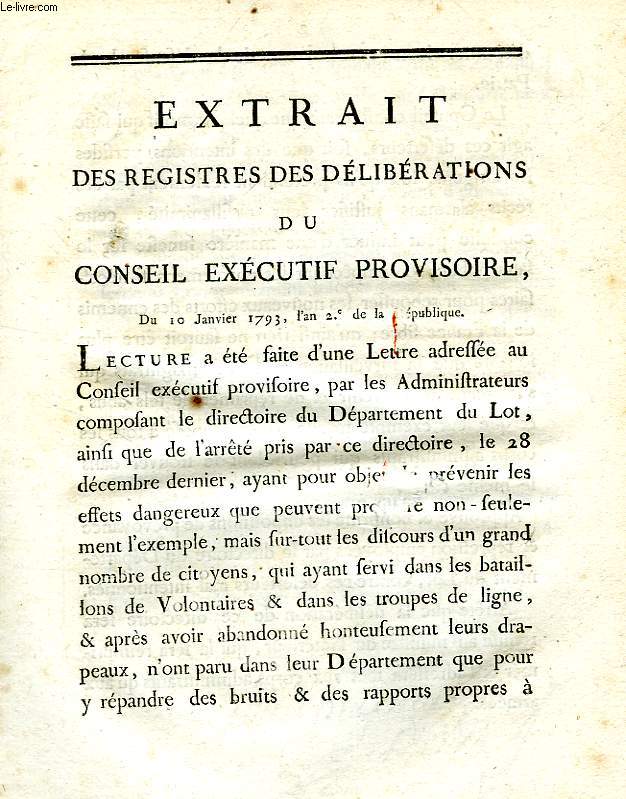 EXTRAIT DES REGISTRES DES DELIBERATIONS DU CONSEIL EXECUTIF PROVISOIRE