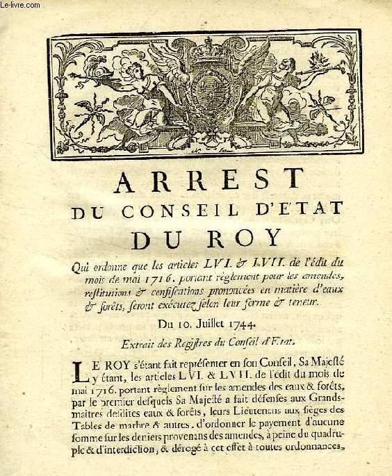 ARREST DU CONSEIL D'ETAT DU ROY, DU 10 JUILLET 1744