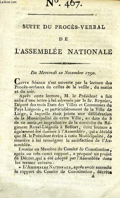 SUITE DU PROCES-VERBAL DE L'ASSEMBLEE NATIONALE (N 467)
