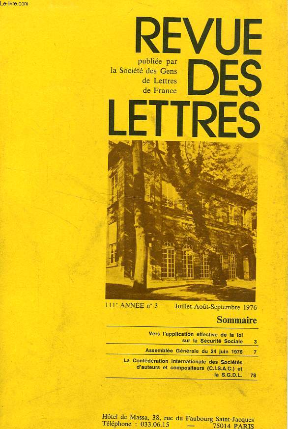 REVUE DES LETTRES, 111e ANNEE, N 3, JUILLET-SEPT. 1976