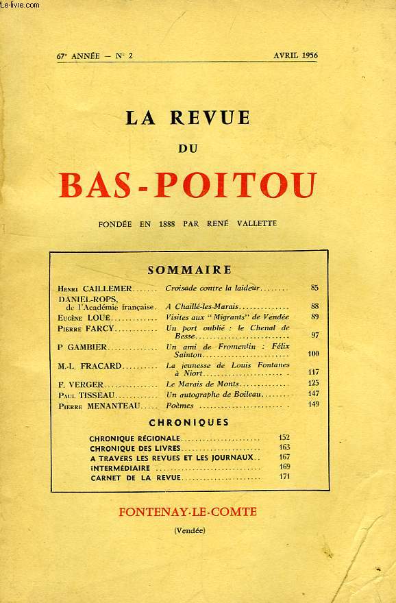 LA REVUE DU BAS-POITOU, 67e ANNEE, N 2, AVRIL 1956