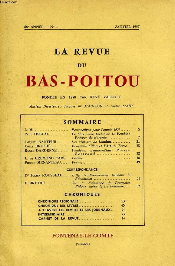 LA REVUE DU BAS-POITOU, 68e ANNEE, N 1, JAN. 1957