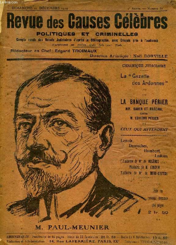 REVUE DES CAUSES CELEBRES, POLITIQUES ET CRIMINELLES, 2e ANNEE, N 57, 21 DEC. 1919