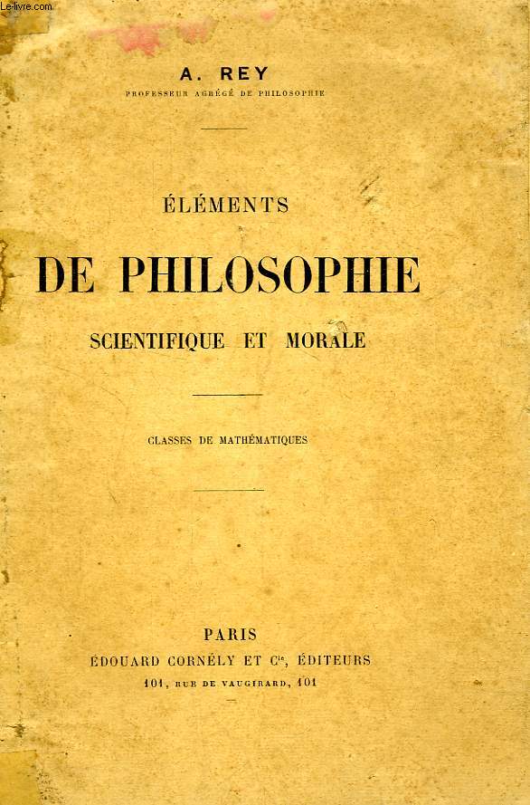 ELEMENTS DE PHILOSOPHIE SCIENTIFIQUE ET MORALE, CLASSES DE MATHEMATIQUES