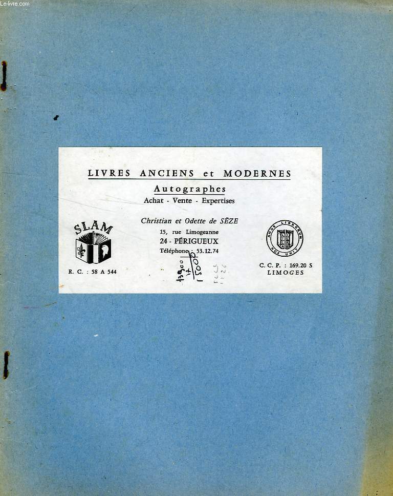 LIVRES ANCIENS ET MODERNES, AUTOGRAPHES (CATALOGUE)