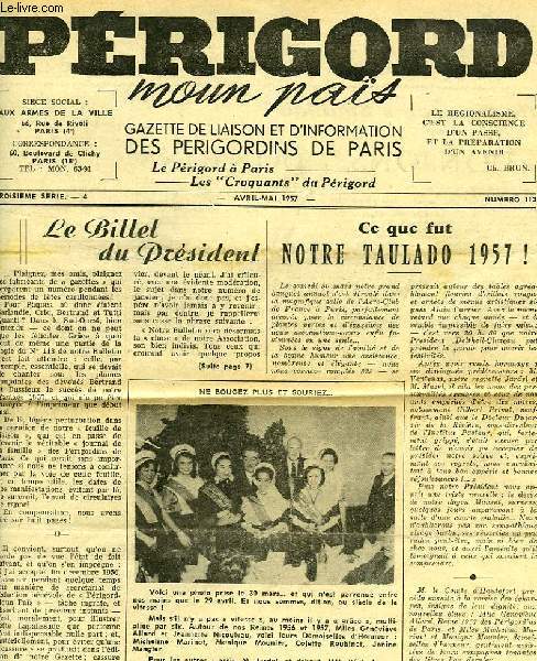 PERIGORD MOUN PAS, 3e SERIE, N 4, AVRIL-MAI 1957, GAZETTE DE LIAISON ET D'INFORMATION DE L'ASSOCIATION 'LE PERIGORD A PARIS'