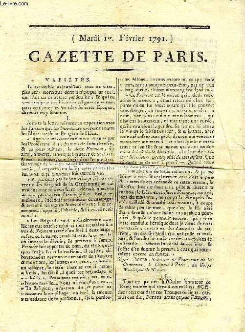 GAZETTE DE PARIS, MARDI Ier FEVRIER 1791