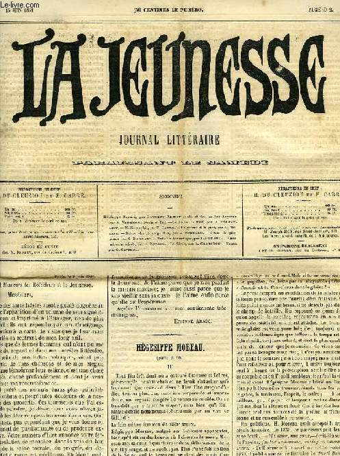 LA JEUNESSE, N 2, 15 JUIN 1861, JOURNAL LITTERAIRE PARAISSANT LE SAMEDI