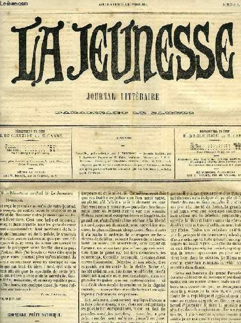 LA JEUNESSE, N 3, 22 JUIN 1861, JOURNAL LITTERAIRE PARAISSANT LE SAMEDI