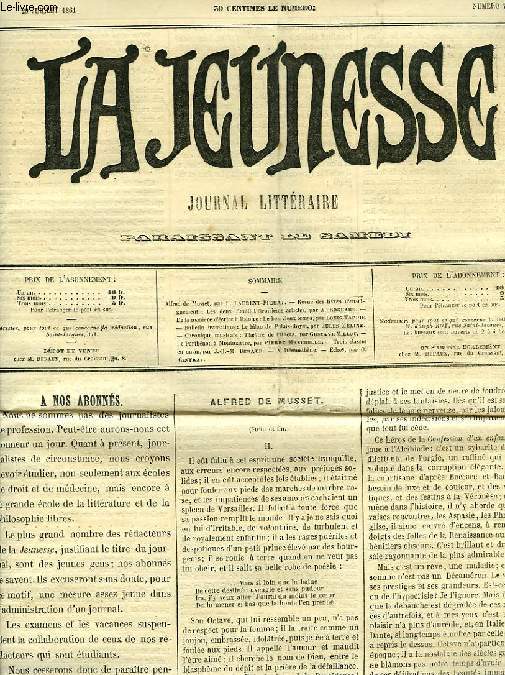 LA JEUNESSE, N 7, 20 JUILLET 1861, JOURNAL LITTERAIRE PARAISSANT LE SAMEDI