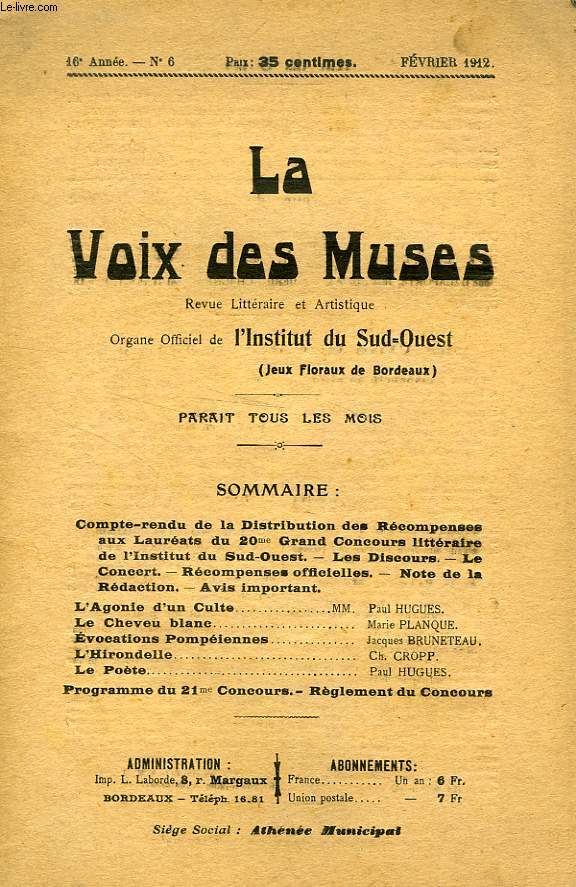 LA VOIX DES MUSES, 16e ANNEE, N 6, FEV. 1912