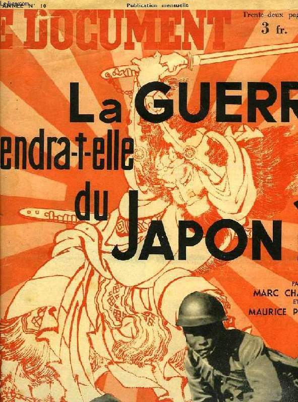 LE DOCUMENT, 2e ANNEE, N 10, AVRIL 1936, LA GUERRE VIENDRA-T-ELLE DU JAPON ?