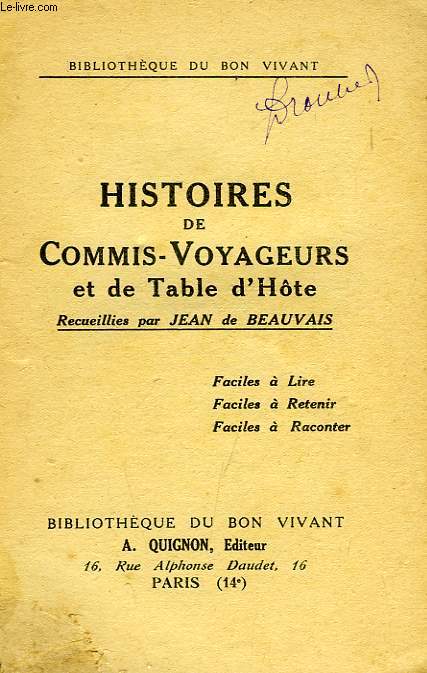 HISTOIRES DE COMMIS-VOYAGEURS ET DE TABLE D'HOTE