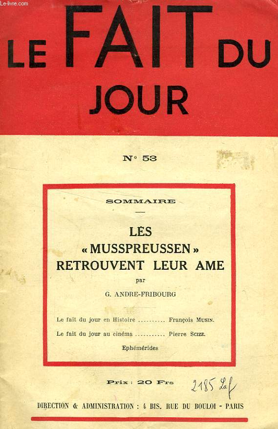 LE FAIT DU JOUR, N 53, LES 'MUSSPREUSSEN' RETROUVENT LEUR AME