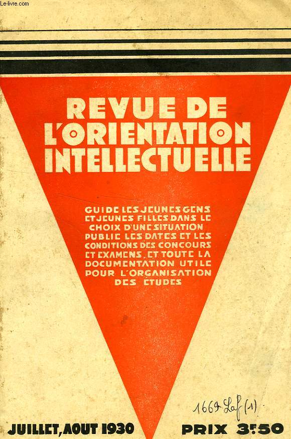REVUE DE L'ORIENTATION INTELLECTUELLE, N 1, JUILLET-AOUT 1930