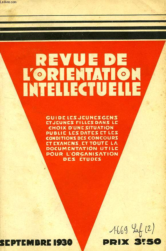 REVUE DE L'ORIENTATION INTELLECTUELLE, N 2, SEPT. 1930