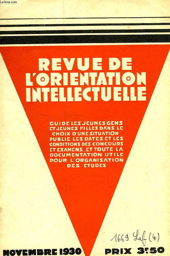 REVUE DE L'ORIENTATION INTELLECTUELLE, N 4, NOV. 1930