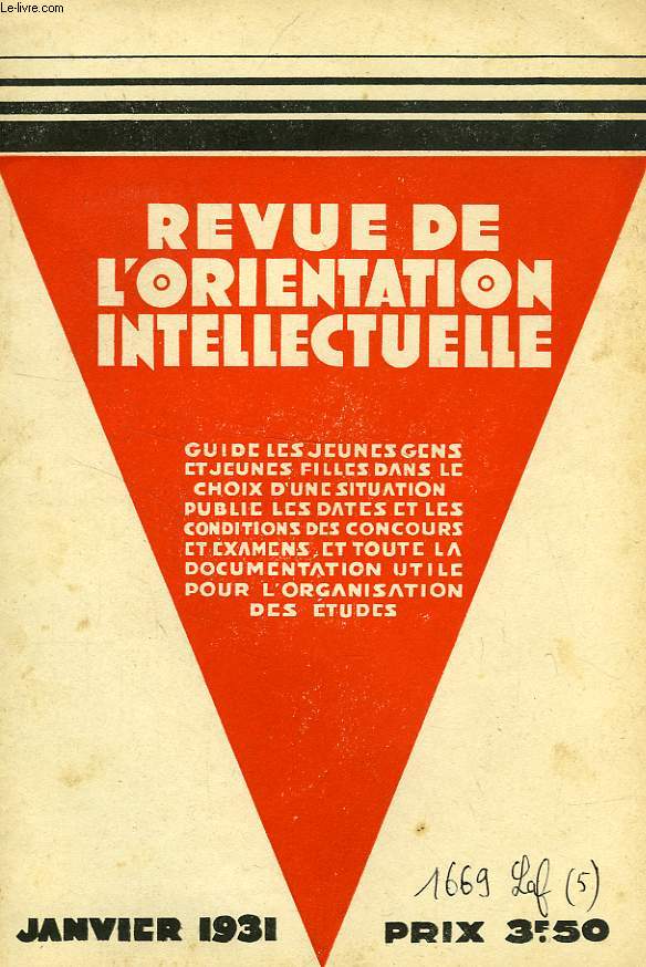 REVUE DE L'ORIENTATION INTELLECTUELLE, 2e ANNEE, N 1, JAN. 1931