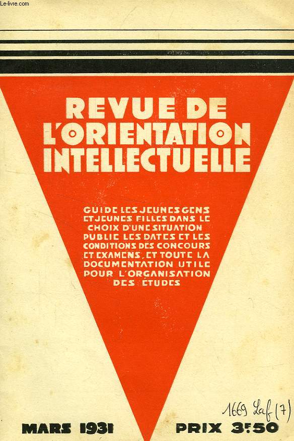 REVUE DE L'ORIENTATION INTELLECTUELLE, 2e ANNEE, N 3, 1931