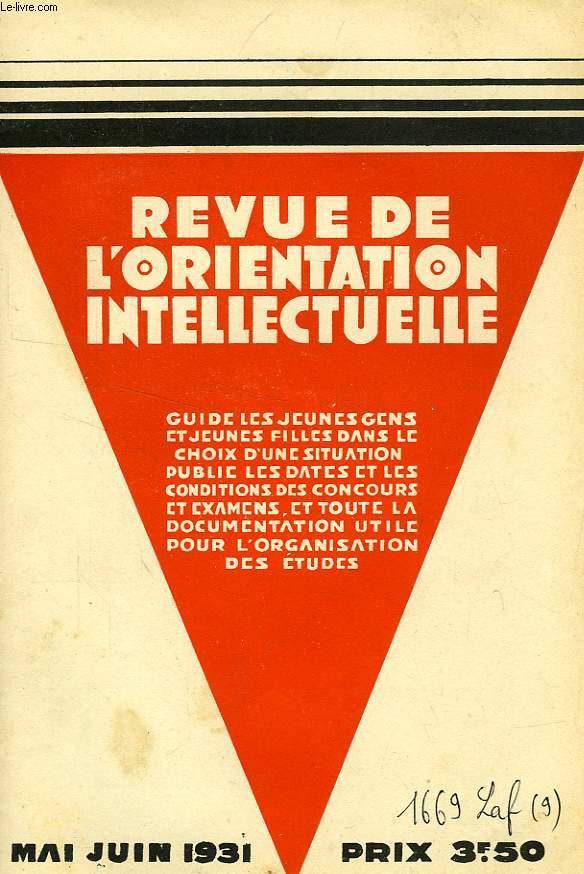 REVUE DE L'ORIENTATION INTELLECTUELLE, 2e ANNEE, N 5, MAI-JUIN 1931