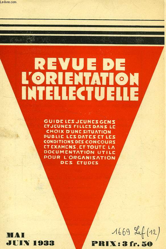 REVUE DE L'ORIENTATION INTELLECTUELLE, 4e ANNEE, N 1, 1933