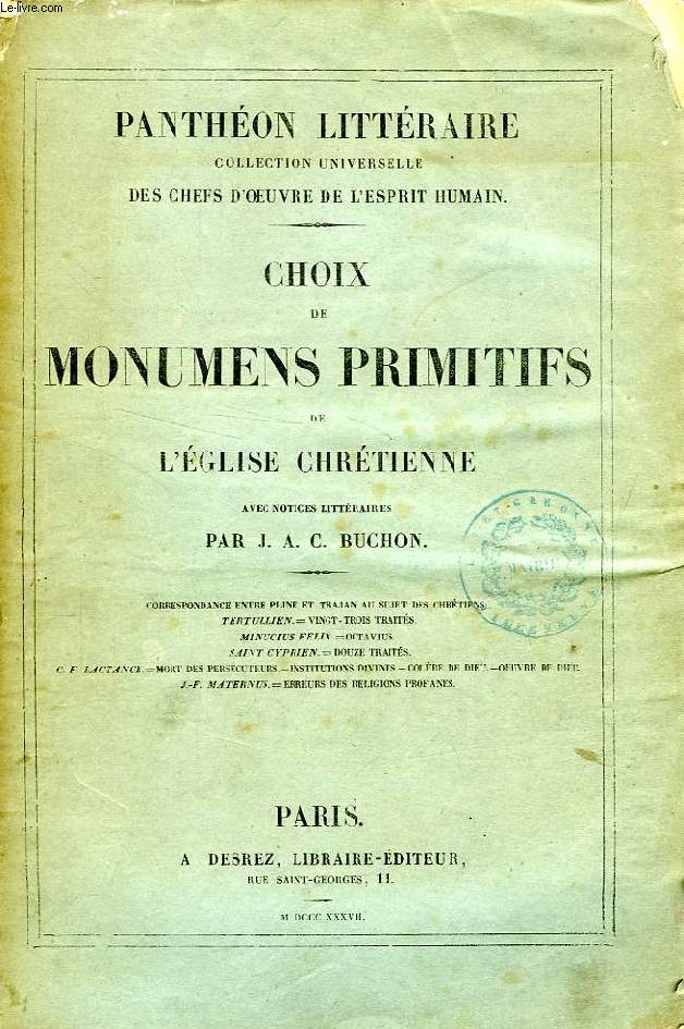 CHOIX DE MONUMENS PRIMITIFS DE L'EGLISE CHRETIENNE