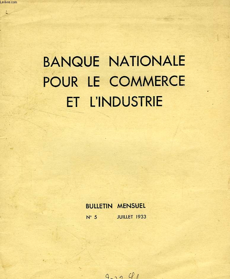 BANQUE NATIONALE POUR LE COMMERCE ET L'INDUSTRIE, N 5, JUILLET 1933