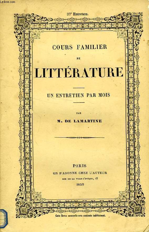 COURS FAMILIER DE LITTERATURE, XXXVIIe ENTRETIEN, LA LITTERATURE DES SENS, LA PEINTURE, LEOPOLD ROBERT (2e PARTIE)