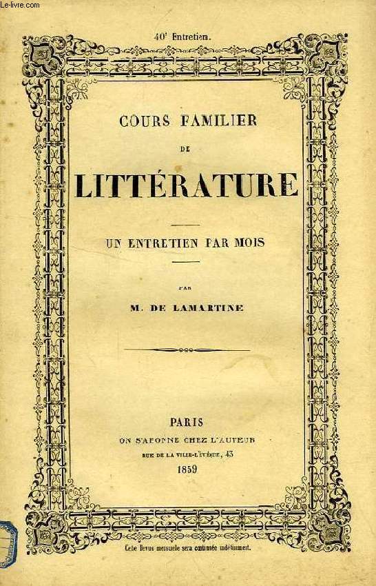 COURS FAMILIER DE LITTERATURE, XLe ENTRETIEN, LITTERATURE VILLAGEOISE, APPARITION D'UN POEME EPIQUE EN PROVENCE