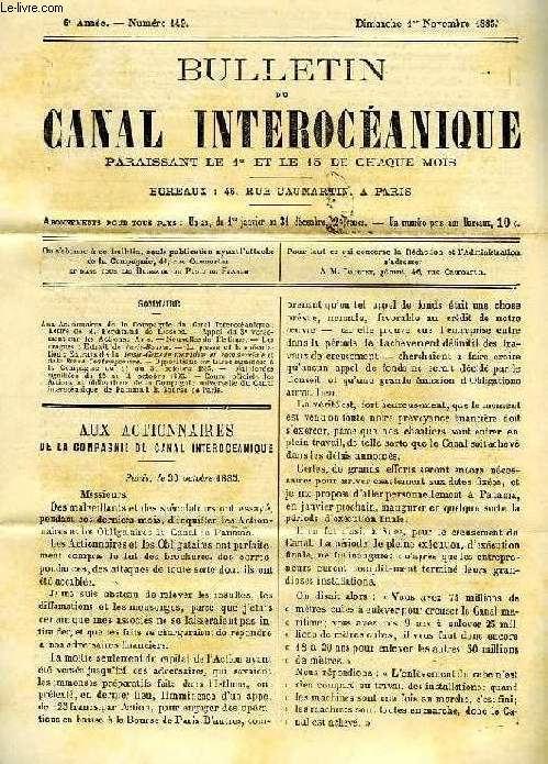 BULLETIN DU CANAL INTEROCEANIQUE, 6e ANNEE, N° 149, 1er NOV. 1885