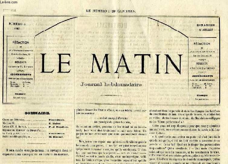 LE MATIN, N 5, DIMANCHE 27 JUILLET 1862, JOURNAL HEBDOMADAIRE