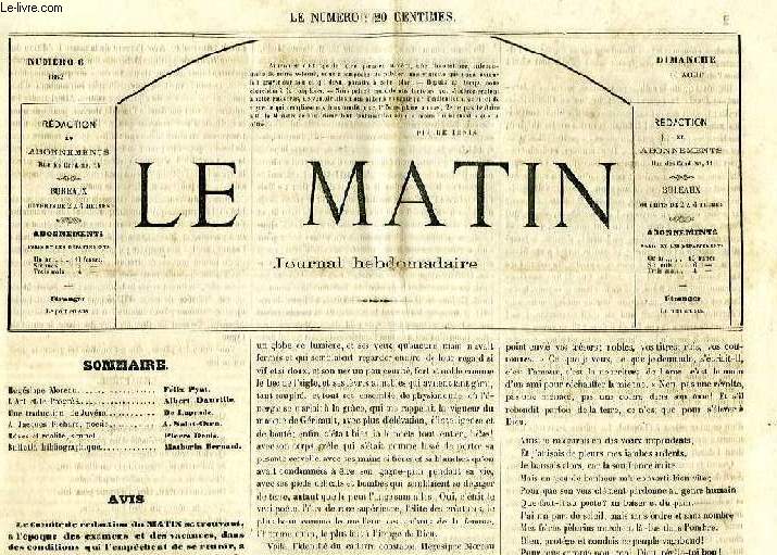 LE MATIN, N 6, DIMANCHE 10 AOUT 1862, JOURNAL HEBDOMADAIRE