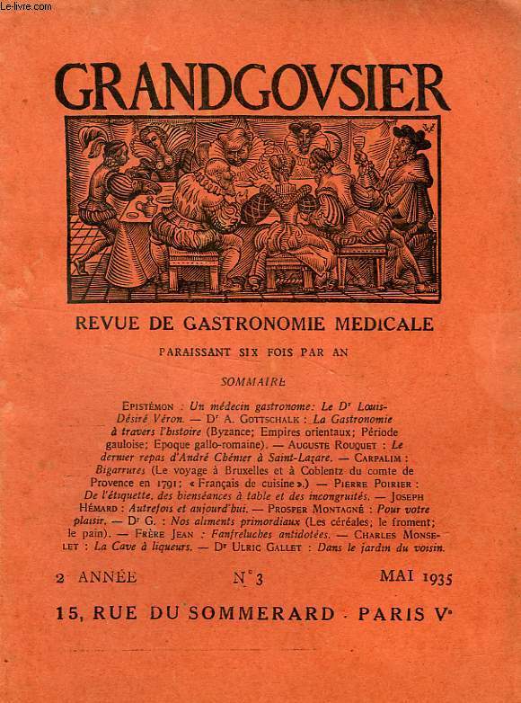 GRANDGOUSIER, REVUE DE GASTRONOMIE MEDICALE, 2e ANNEE, N 3, MAI 1935