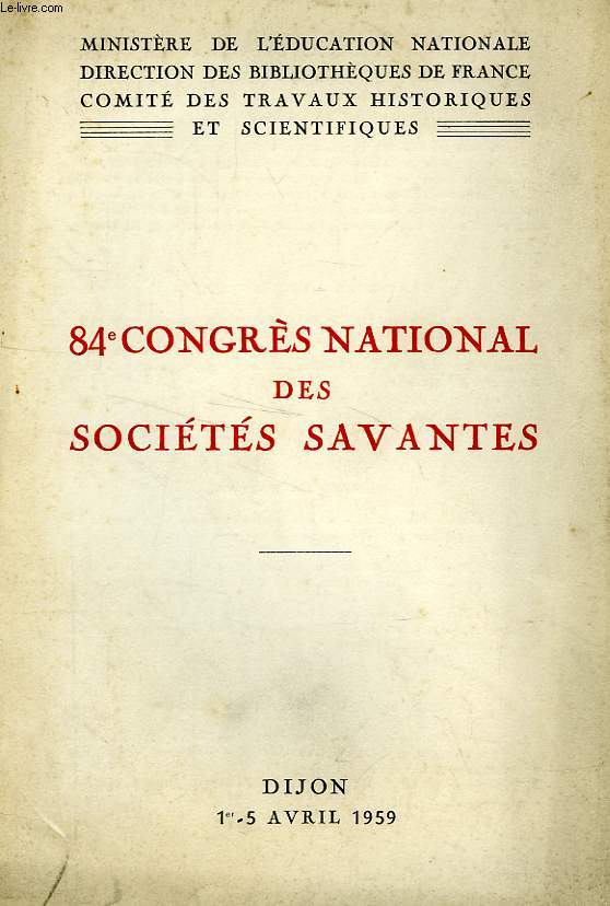 84e CONGRES NATIONAL DES SOCIETES SAVANTES