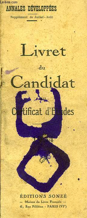 LIVRET DU CANDIDAT AU CERTIFICAT D'ETUDES