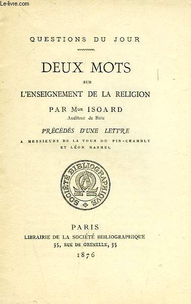 DEUX MOTS SUR L'ENSEIGNEMENT DE LA RELIGION