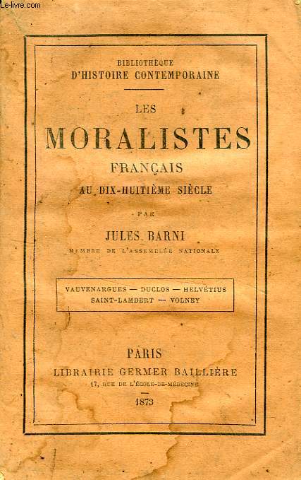 LES MORALISTES FRANCAIS AU XVIIIe SIECLE