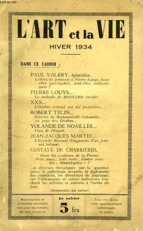 L'ART ET LA VIE, 25e ANNEE, NOUVELLE SERIE, N 1, HIVER 1934