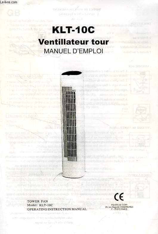 KLT-10C, VENTILATEUR TOUR, MANUEL D'EMPLOI