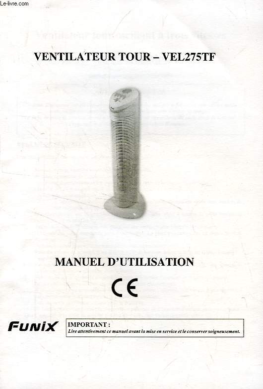 VENTILATEUR TOUR VEL275TF, MANUEL D'UTILISATION