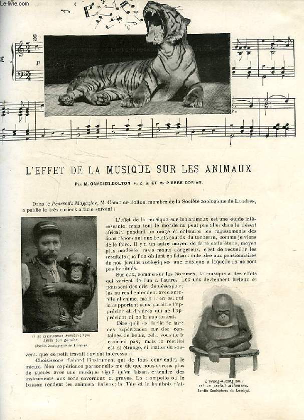 REVUE DE PARIS (EXTRAIT), L'EFFET DE LA MUSIQUE SUR LES ANIMAUX / 'LE SOIREUX'