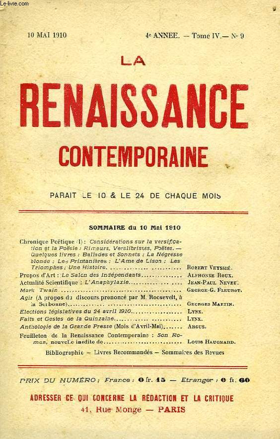 LA RENAISSANCE CONTEMPORAINE, 4e ANNEE, N 9, MAI 1910