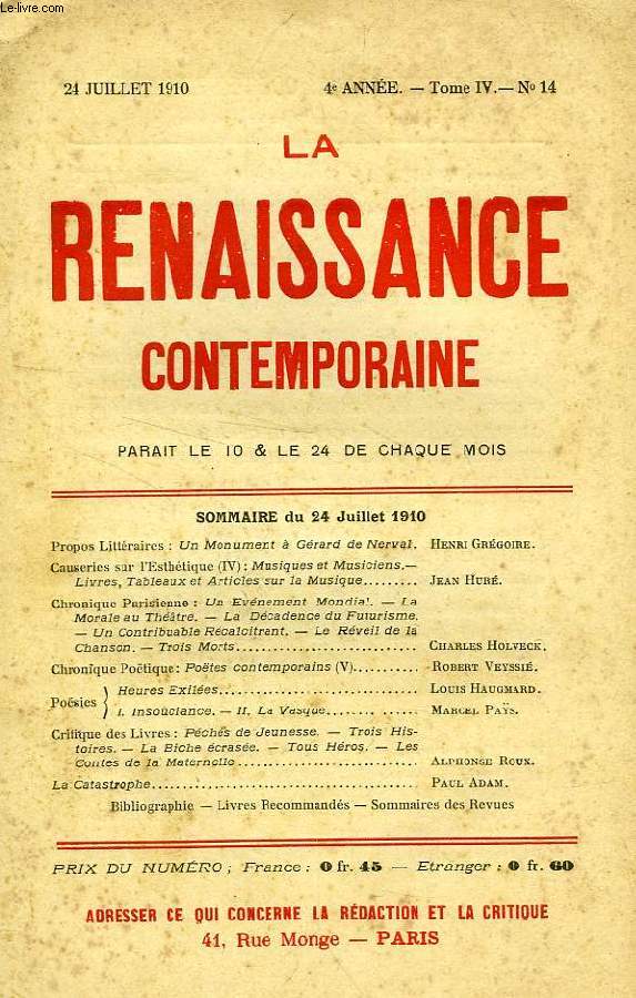 LA RENAISSANCE CONTEMPORAINE, 4e ANNEE, N 14, JUILLET 1910