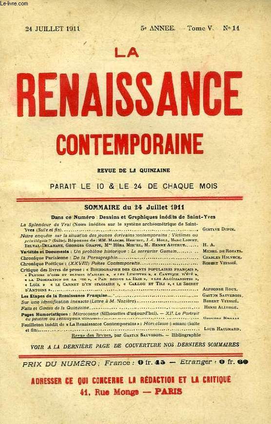 LA RENAISSANCE CONTEMPORAINE, 5e ANNEE, N 14, JUILLET 1911