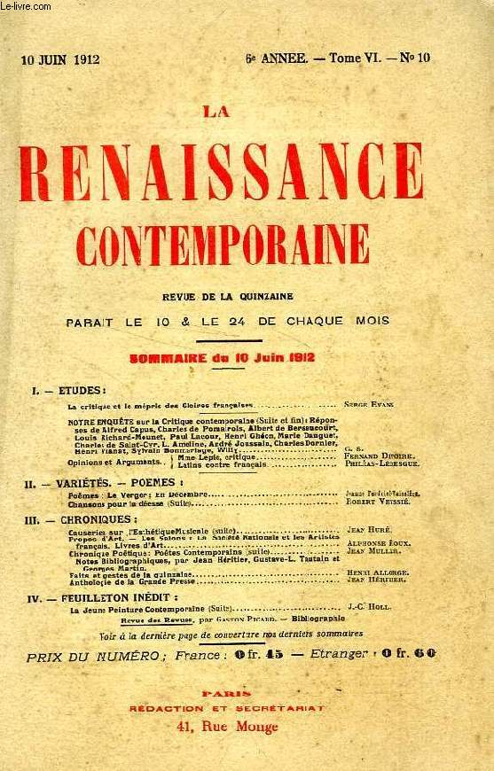 LA RENAISSANCE CONTEMPORAINE, 6e ANNEE, N 10, JUIN 1912