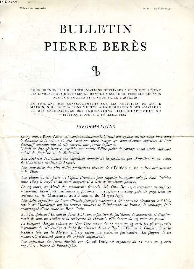 BULLETIN PIERRE BERES, N 11, MARS 1959
